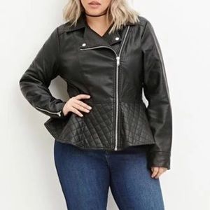 Forever 21 Black Quilted Peplum Moto Jacket XL